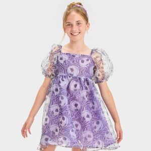 Girls Nightmare before Christmas jack skellington purple puff sleeve dress